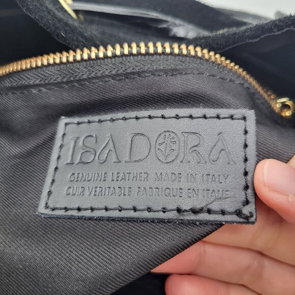 ISADORA Suede Leather Bucket Pouch Purse Shoulder Bag Black Drawstring Italy - Picture 8 of 14